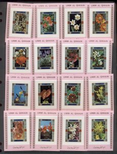Umm Al Qiwain 1972 Mi#1034-1049 Flowers deluxe MS, pink borders, IMPERF MUH
