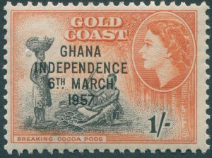 Ghana 1957 1s black & orange-red SG178 MNH