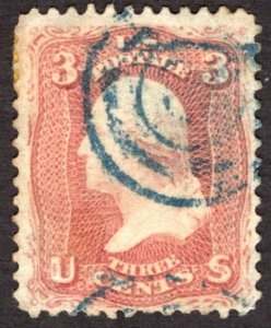 1861, US 3c, Washington, Used, Blue target cancel, Sc 65