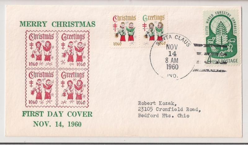 SANTA CLAUS IND FDC for WX204 (pair) 1960 Christmas Seal