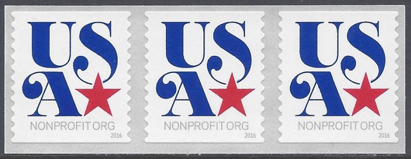 #5061 5c USA Nonprofit Coil Strip/3 back#  2016 Mint NH