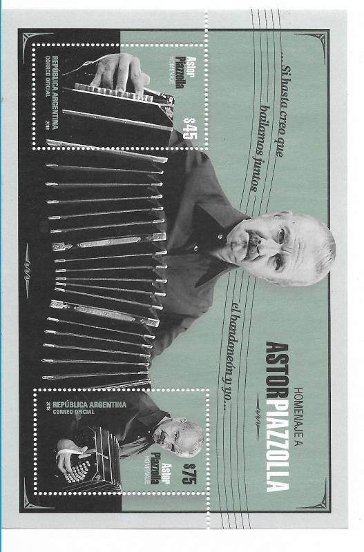 ARGENTINA 2018 - ASTOR PIAZOLLA TANGO MUSICIAN BANDONEON SOUVENIR SHEET