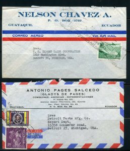 ECUADOR LOT OF 19 COMMERCIAL AIR MAILS COVERS MOSTLY 1950'S  AS SHOWN
