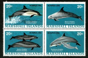 Marshall Islands 1984 - Ausiplex Dolphins - Block of 4 - Scott 57a - MNH