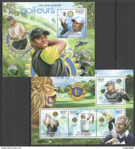 2012 Central Africa Sport Golf Stars Fauna Lions International Bl+Kb ** Ca847