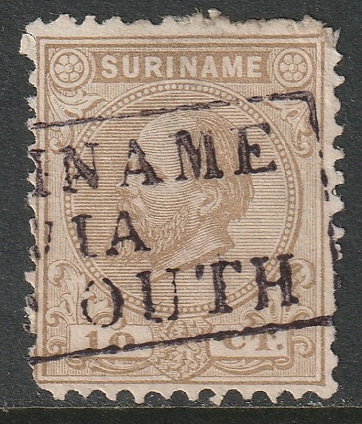 Suriname 1875 Sc 6 used Suriname via Portsmouth (?) transit cancel