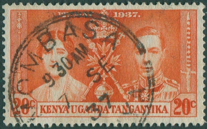 Kenya Uganda Tanganyika 1937 SG129 20c orange Coronation KGVI FU