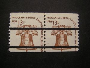 Scott 1618a, 13c PRECAN Liberty Bell Line Pair, shiny gum, MNH Americana Beauty