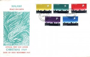 MALAWI - CHRISTMAS 1969 ISSUE SET OF 5 ON CACHETED FIRST DAY COVER