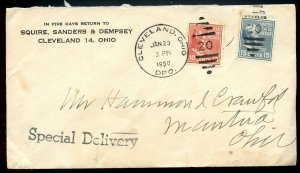 U.S. Scott 820 and 815 Prexies on 1950 Cleveland, Ohio Special Delivery Cover