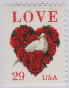 2814 29c Love Dove Single Imperf at Bottom & Left
