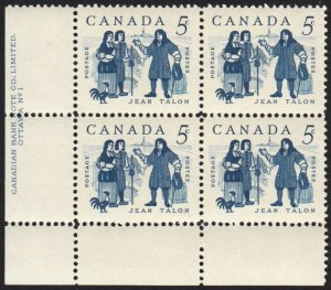 HISTORY = JEAN TALON = Canada 1962 #398 MNH LL BLOCK of 4 PLATE #1