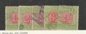 Australia, Postage Stamp, #J40-41, J43-45 Used, 1909 Postage Due