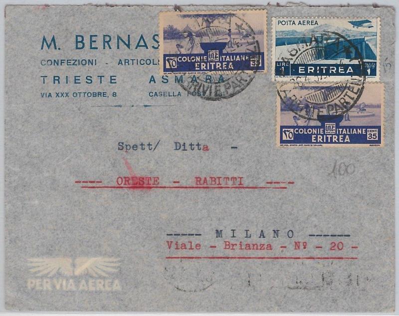53411 - ITALIA COLONIE: ERITREA - Storia Postale: BUSTA  da ASMARA a MILANO 1937