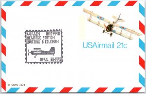 US POSTAL CARD PICTORIAL CANCEL WARREN OHIO HERITAGE STATION AVIATRIX 1995