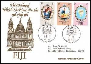 Fiji 442-444 Royal Wedding Typed FDC