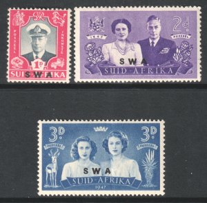 South West Africa SWA Scott 156b/158b - SG134/136, 1947 Royal Visit Set MH*