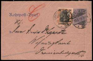 Germany 1920 HTA Inflation Berlin Rohrpost Pneumatic Mail Cover Germania 82655