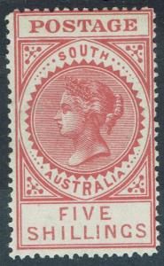 SOUTH AUSTRALIA 1906 QV THICK POSTAGE 5/- WMK CROWN/A