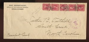 368 & 344 US Automatic Vending Type I Perfs on 1909 War Dept Registered Cover