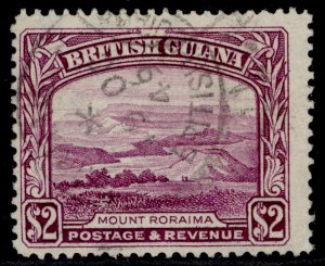 BRITISH GUIANA GVI SG318, $2 purple, FINE USED. Cat £30. CDS