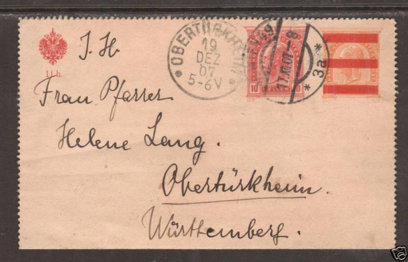 Austria Mi K46c used 1907 10h on 6h Letter Card to Germany