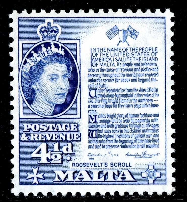 Malta 1956 British KGVI 4½p Blue Self Government Scott #253 MNH U670