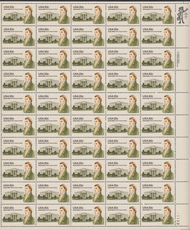 US #1936   James Hoban   Full sheet of 50  MNH