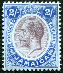 JAMAICA-1919 2/- Purple & Bright Blue/Blue Sg 66 LIGHTLY MOUNTED MINT V30970