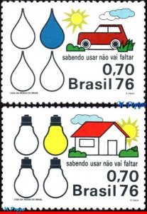 1423-24 BRAZIL 1976 ENERGY CONSERVATION, ELECTRICITY & OIL MI# 1519-20 C-921 MNH