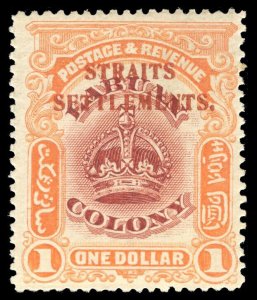 Malaya Straits 1906 $1 claret & orange with LINE THROUGH B var VFM. SG 151b.