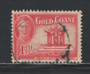 Gold Coast 1948 King George VI & Emblem of Council 1 1/2p Scott # 132 Used