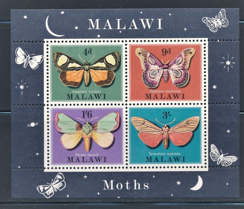 MALAWI 1970 INSECTS MOTHS SOUVENIR SHEET OF 4 DIFFERENT SCOTT 141A