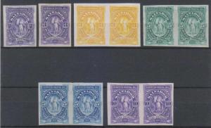 EL SALVADOR 1890 Sc 39-42 PROOFS FOUR IMPERF PAIRS +TWO SINGLES UNISSUED COLORS+ 