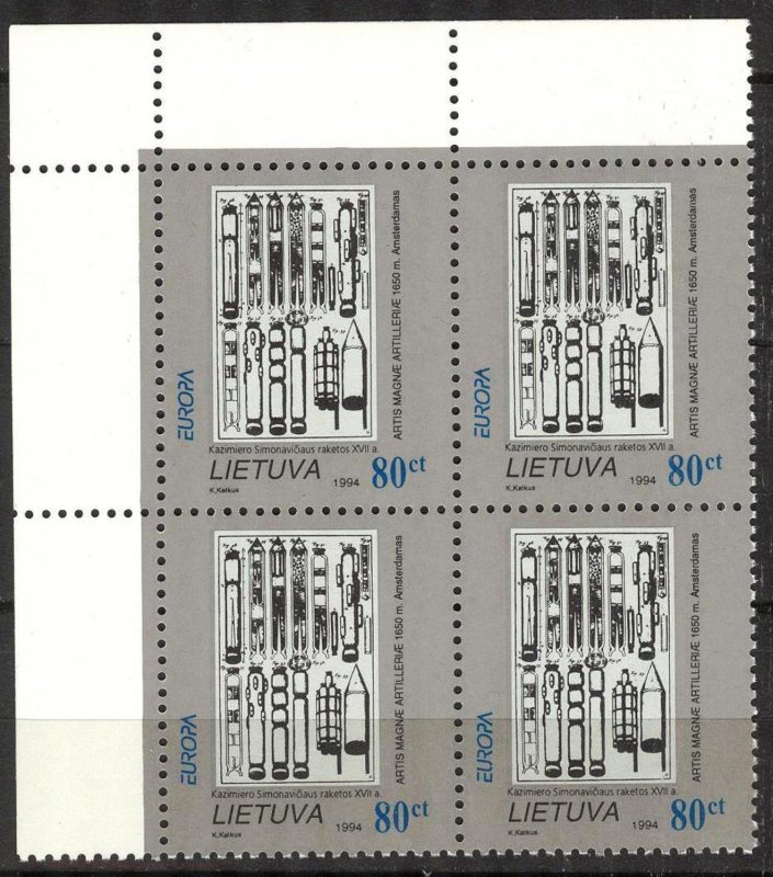 Lithuania 1994 Europa CEPT Inventions Space Rockets Block of 4 MNH