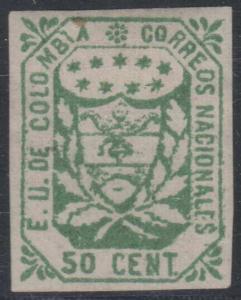 COLOMBIA 1864 COAT OF ARMS Sc 33 Yv 26 KEY VALUE WELL PERFORMED FORGERY (€110) 