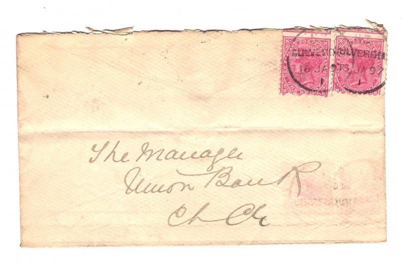 New Zealand Sc#61 x 2 Used on Cover to Union Bank of Australia 1897