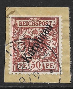 CAROLINE ISLANDS SG12 1900 GERMANY 50pf CHOCOLATE OVERPRINTED 56 DEGREE USED (p)