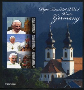 SPECIAL ANTIGUA POPE BENEDICT XVI VISITS GERMANY IMPERF SET OF 2 SHEETS MINT NH