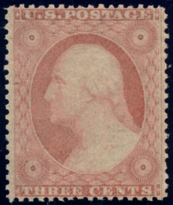 US 26 3c 1857 George Washington type III dull red NH PSAG grade 80