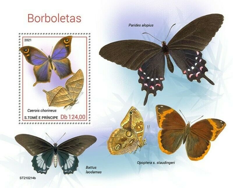 St Thomas - 2021 Caerois Chorineus Butterflies - Stamp Souvenir Sheet ST210214b 