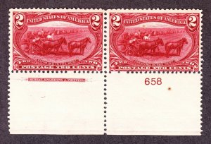 US 286 2c Trans-Mississippi Mint Plate #658 Bottom Pair F-VF OG NH SCV $160