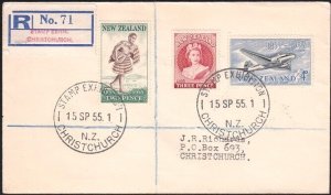 NEW ZEALAND 1955 cover - Christchurch stamp exhibition cds.................B2771