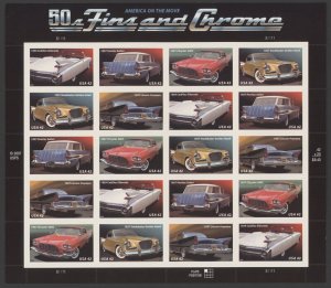 2008 US Scott #4353-4357 Fins and Chrome, Classic Cars, Sheet of 20 MNH