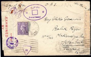 GB FORCES EGYPT WW2 Cover Military Censor Turkey Istanbul 1945 M179b