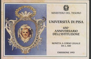 1993 Italy - Italian Republic - 500 commemorative lira University of Pisa - offi