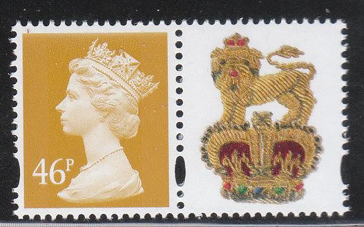 GB: 46p Machin, Old Gold + Se tenant label T2 2007 MNH