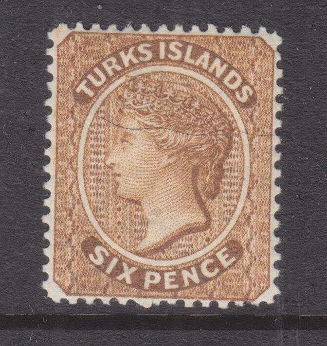 TURKS ISLANDS, 1887 6d. Yellow Brown, lhm.