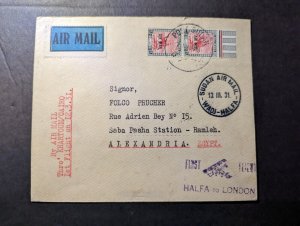 1931 Sudan Airmail First Flight Cover FFC Wadi Halfa to Alexandria Egypt