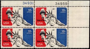 US #C87 18¢ STATUE OF LIBERTY MNH UR PLATE BLOCK #34959-34931 DURLAND $4.00